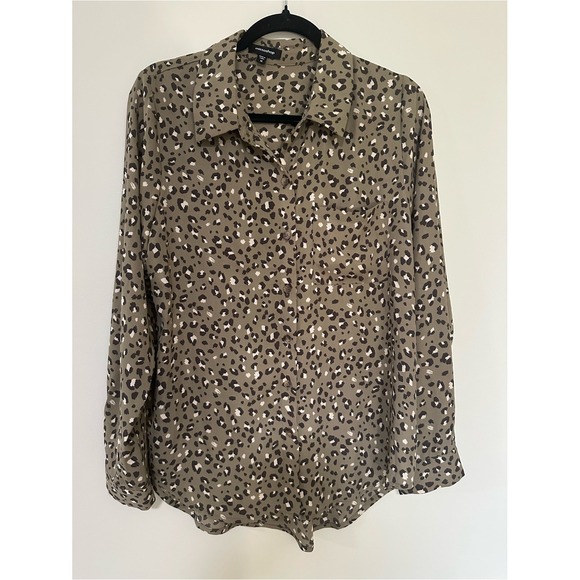 mittoshop Tops - Animal Print Leopard Mittoshop Button Down Shirt M Olive Green Safari Gorpcore